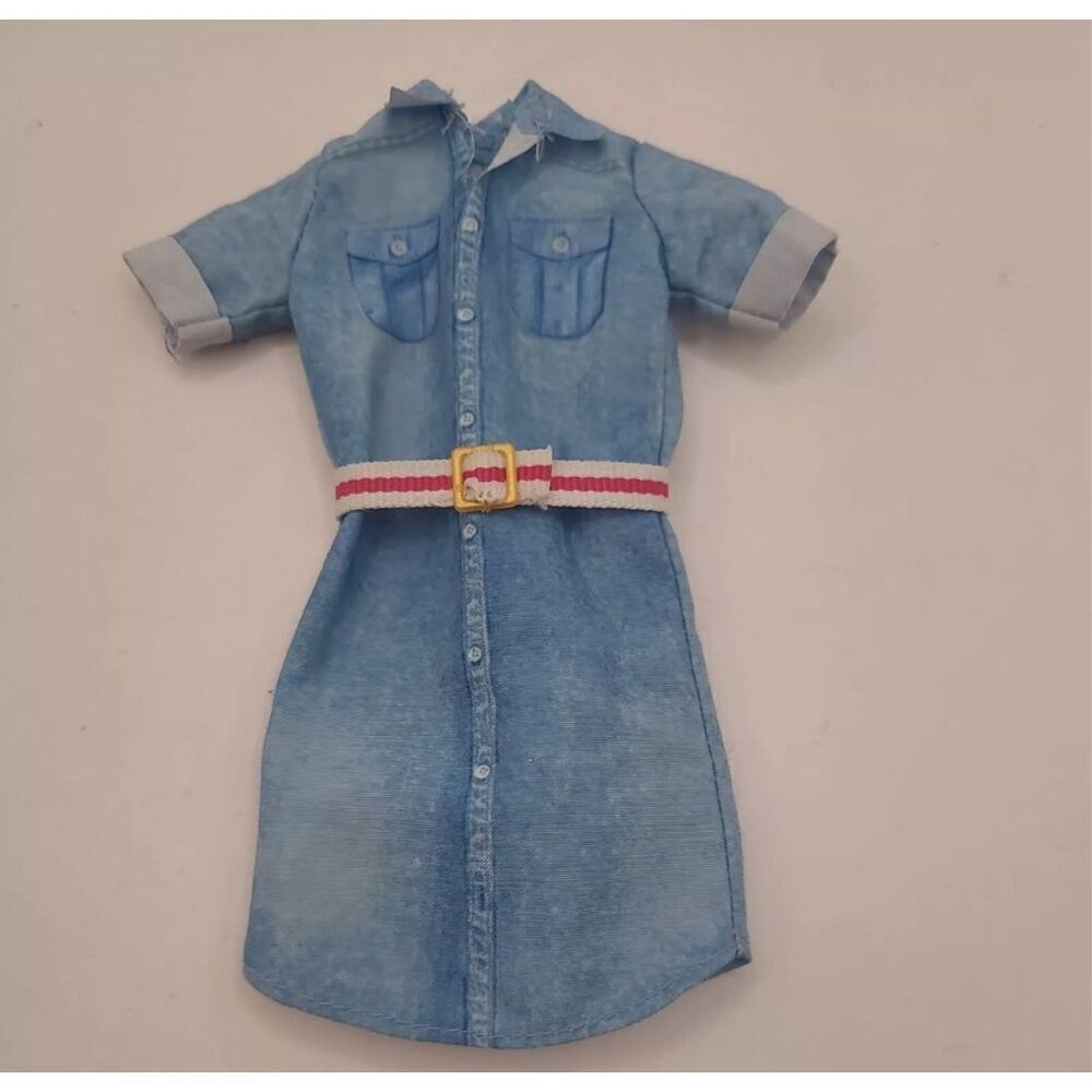 BARBIE Jean Denim Dress Fashionista Fashion Doll Collar Belted Mini Mattel